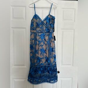 Lulu’s Blue Lace Sheer Midi Dress